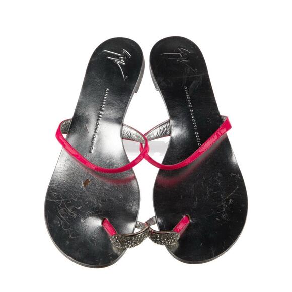 Giuseppe Zanotti Pink Rhinestone Toe Strap Flat Leather Sandal US 8 - Picture 3 of 5